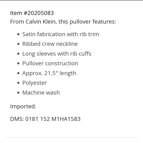 CALVIN Klein Black Satin Pull Over 2X Plus Sized Sweatshirt - Picture 4 of 16